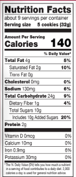 Stauffer's Iced Gingerbread Cookies 10oz Bag nutritional facts