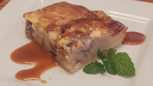 Snappy Lemon And Apple Bread Pudding With Salted Caramel Topping