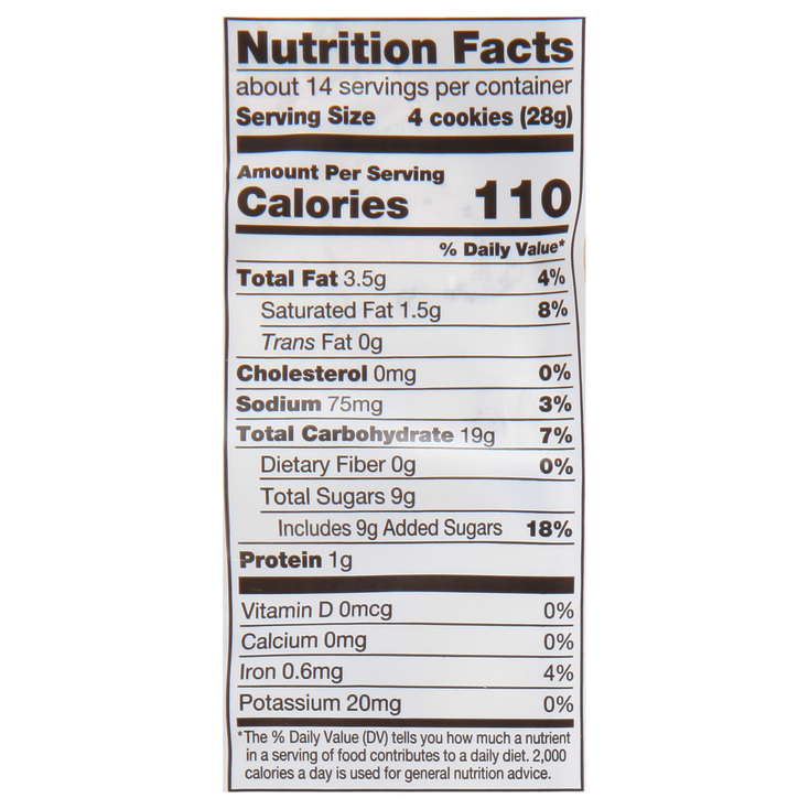 Stauffer's SNAPS Apple Cinnamon, 14oz Bag nutritional facts